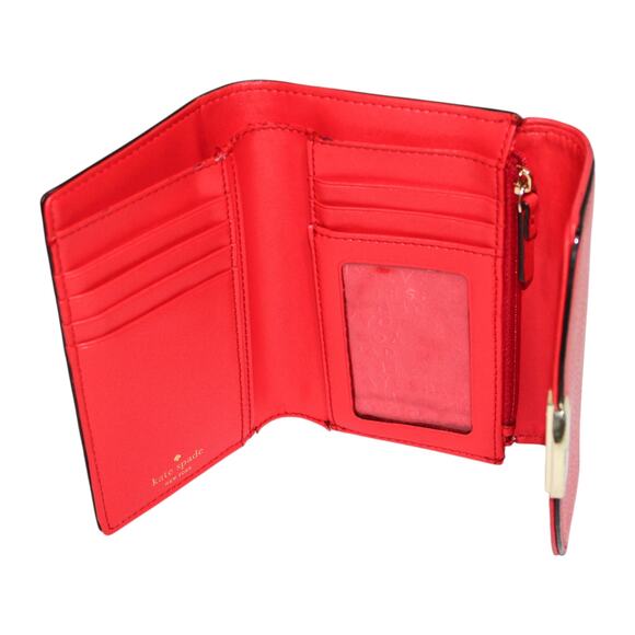 Kate Spade Trifold Red Leather Wallet With Metal Closure - Picture 6 of 12